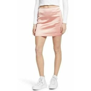 Lulus Checking In Satin Mini Skirt Pink Large